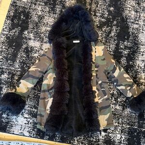 Camo Parka with Black Faux Fur Trim